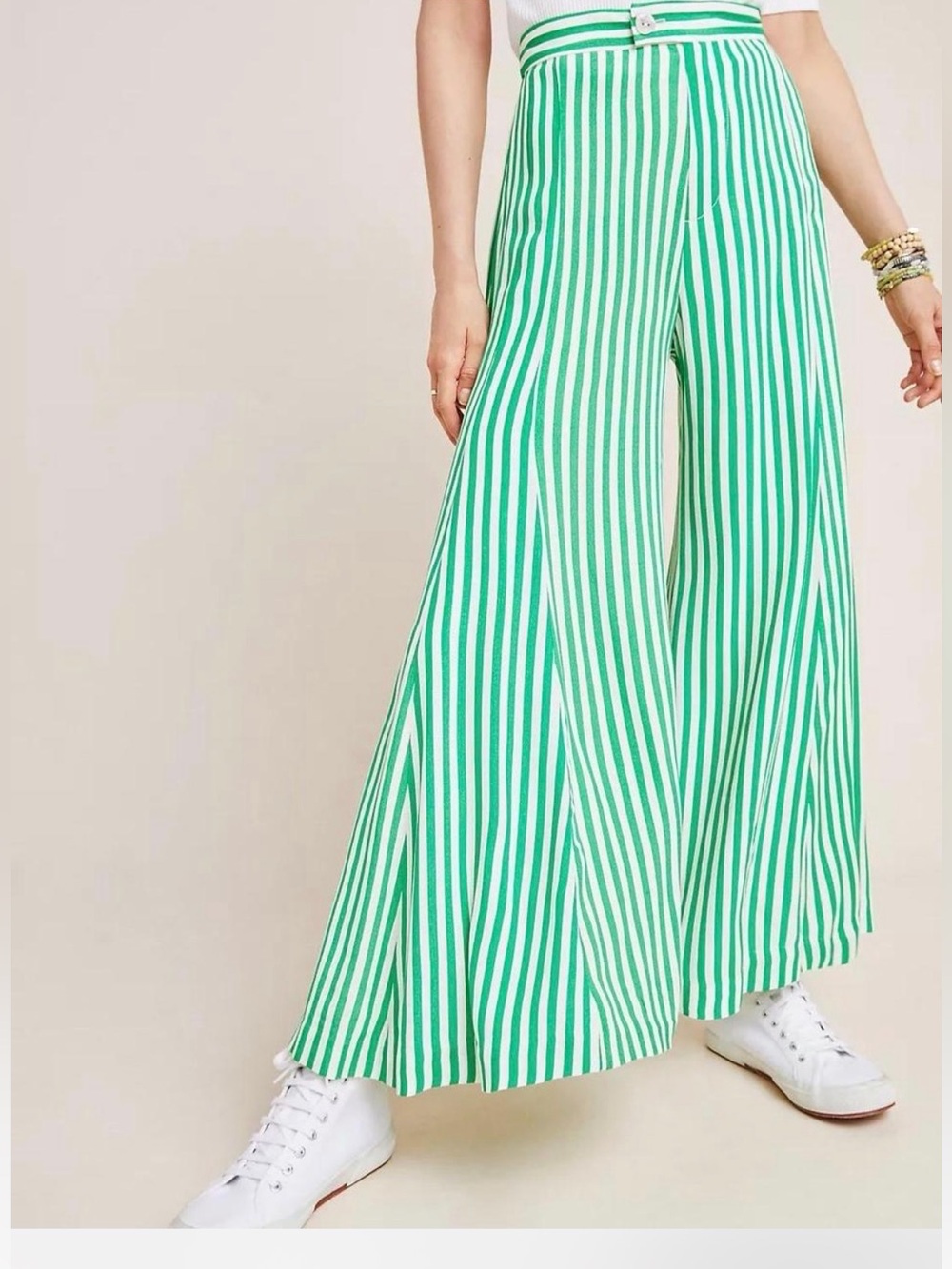Anthropologie mackenzie striped wide leg pants green white size 6